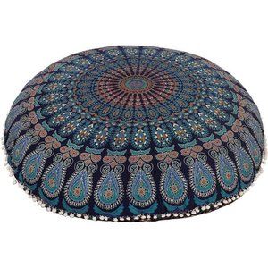 32" Blue Mandala Floor Pillow Cushion Seating Throw Cover Hippie Decorative